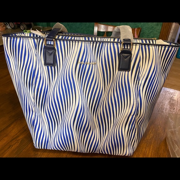 NWT VERA BRADLEY ELLA TOTE -STREETERVILLE BLUE WHITE WAVY LARGE STRIPED BAG/TOTE - Picture 9 of 9